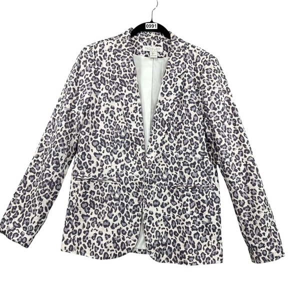 Rachel Zoe Jackets & Blazers - Rachel Zoe Blazer Women L Gray Leopard Print Linen Blend Preppy